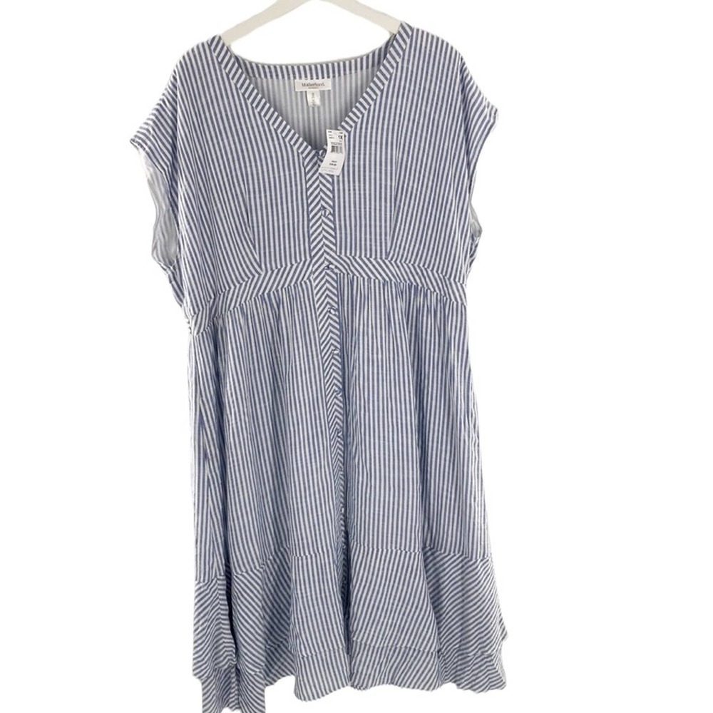 Motherhood Maternity Women's blue White Striped Short Sleeve Dress Size1X New